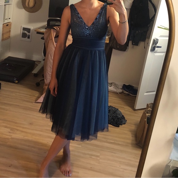 BCBGMaxAzria Dresses & Skirts - BCBGMaxAzria Midnight Blue V-Neck Midi Dress
